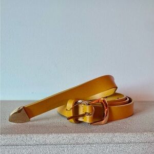 Zuhair Murad Mustard Yellow Skinny Leather Belt with Gold Buckle